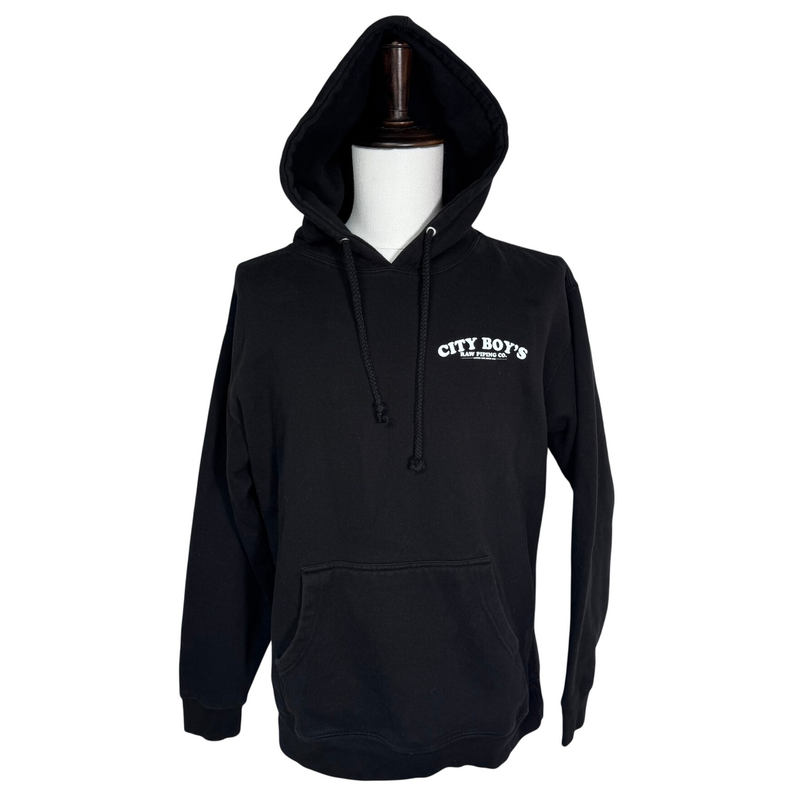 Hoodville Men's Large Black City Boy's Raw Piping Co Black Graphic Hoodie Usa
